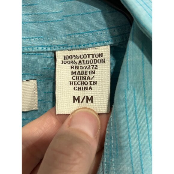Perry Ellis Mens Modern Fit Medium Turquoise Short Sleeve Button-Up Shirt - Picture 6 of 10